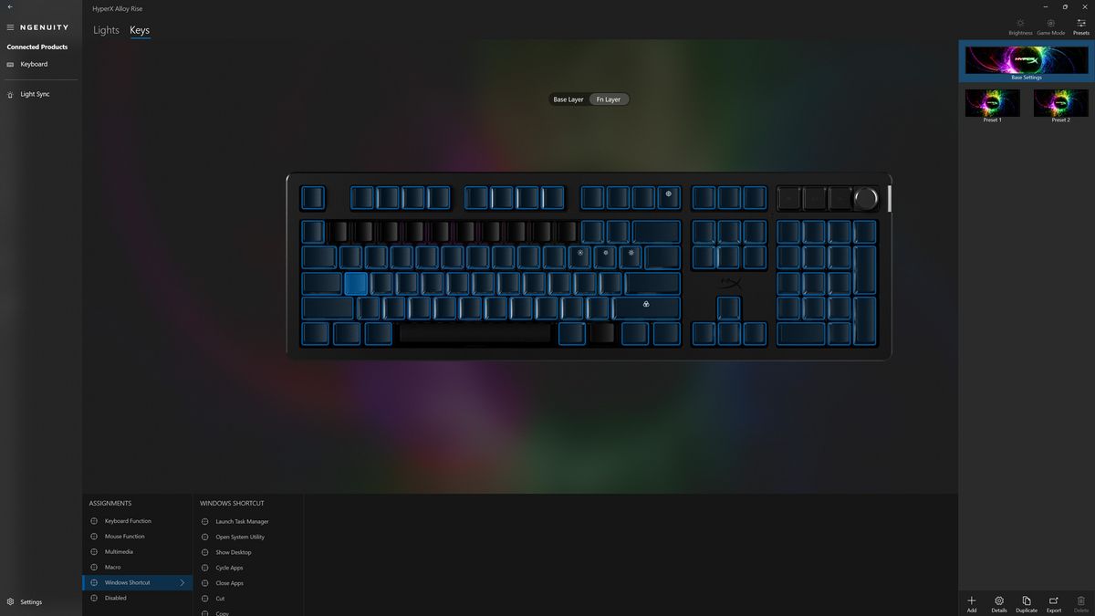 ban phim choi game co hoc HyperX Alloy Rise 11
