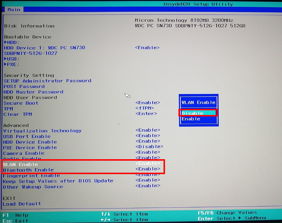 Bat lai card WiFi trong BIOS