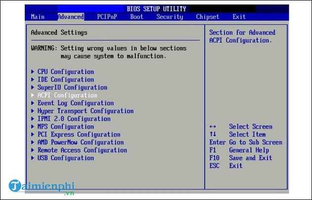 Khoi dong vao BIOS