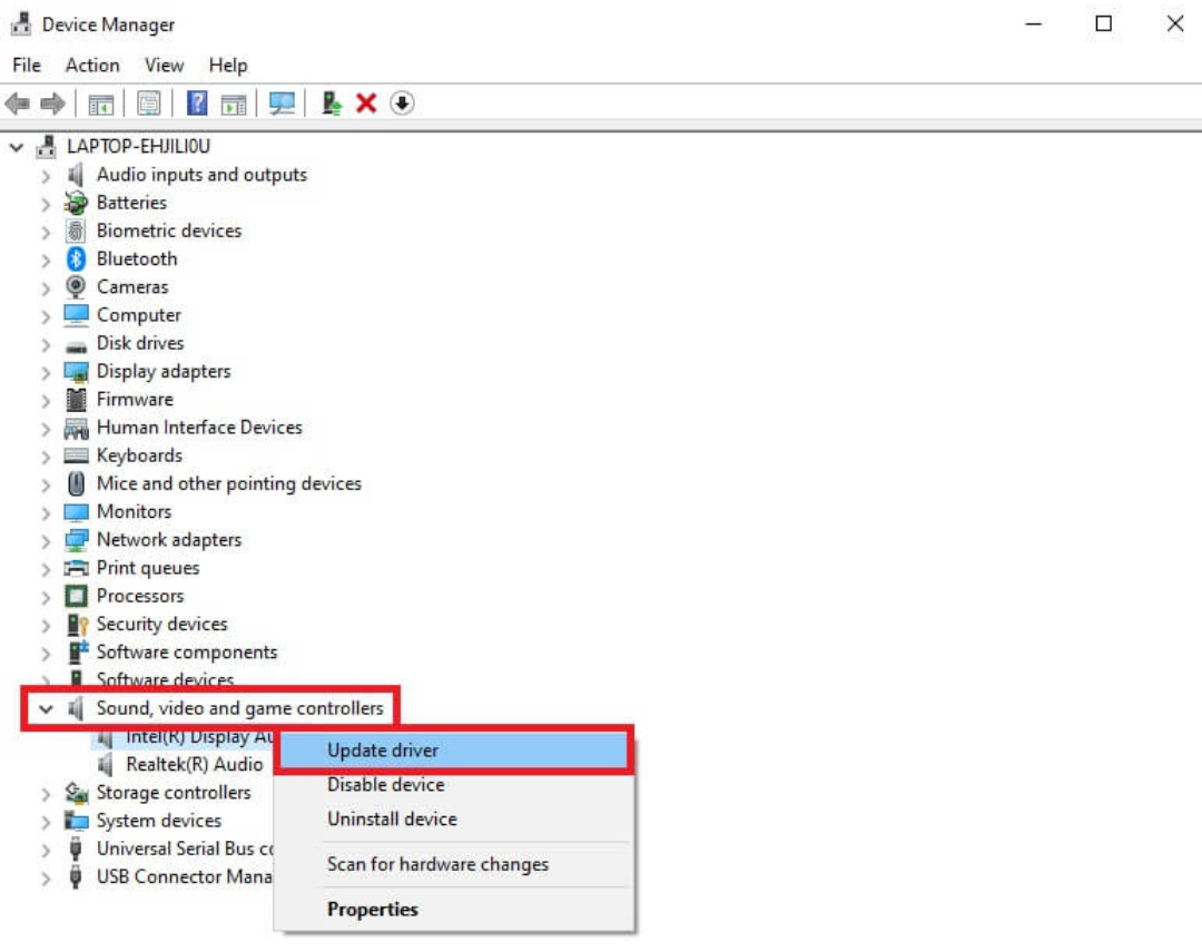 Kiem tra va cap nhat driver am thanh