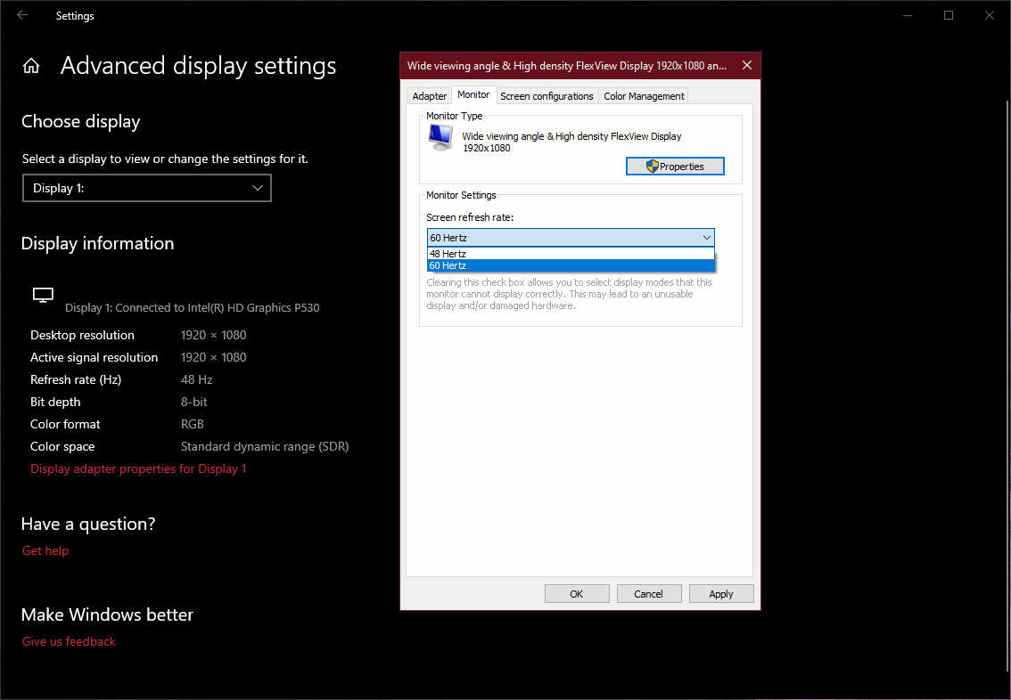 Hướng dẫn khắc phục lỗi màn hình laptop bị chớp giật, nhấp nháy 13 Loi cai dat tan so quet Refresh rate