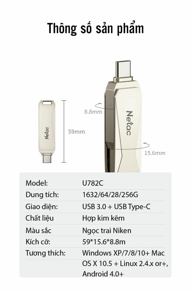 USB 64GB Netac Type C 3.1 U782C 15