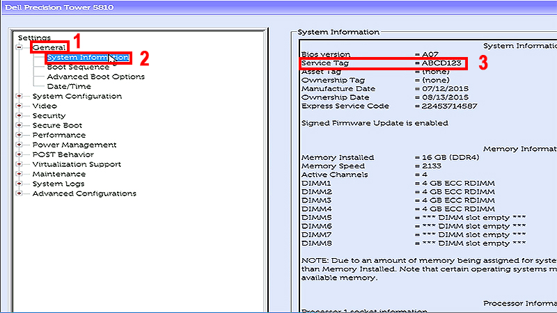 check cvicetag bios laptop dell