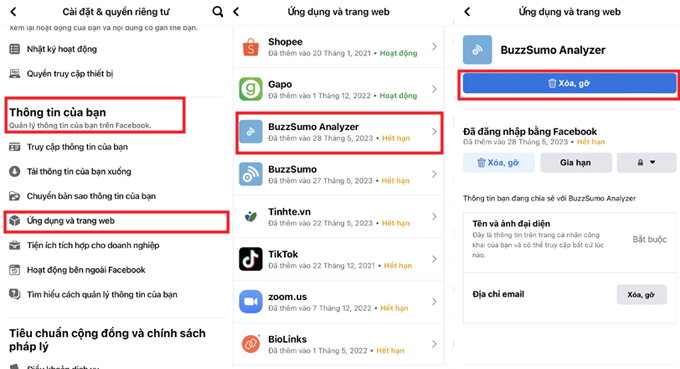 Hướng dẫn cách bảo mật tài khoản Facebook hiệu quả an toàn 22 Quan ly ung dung ket noi voi Facebook