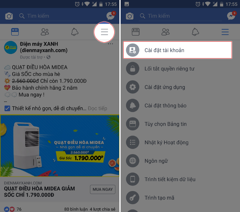 Truy cap vao cai dat quyen rieng tu