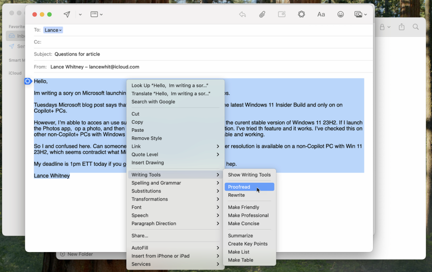 Khám phá công cụ viết của Apple Intelligence: Sửa lỗi đánh máy và tối ưu hóa email của bạn 3 Kham pha cong cu viet cua Apple Intelligence Sua loi danh may va toi uu hoa email cua ban 2