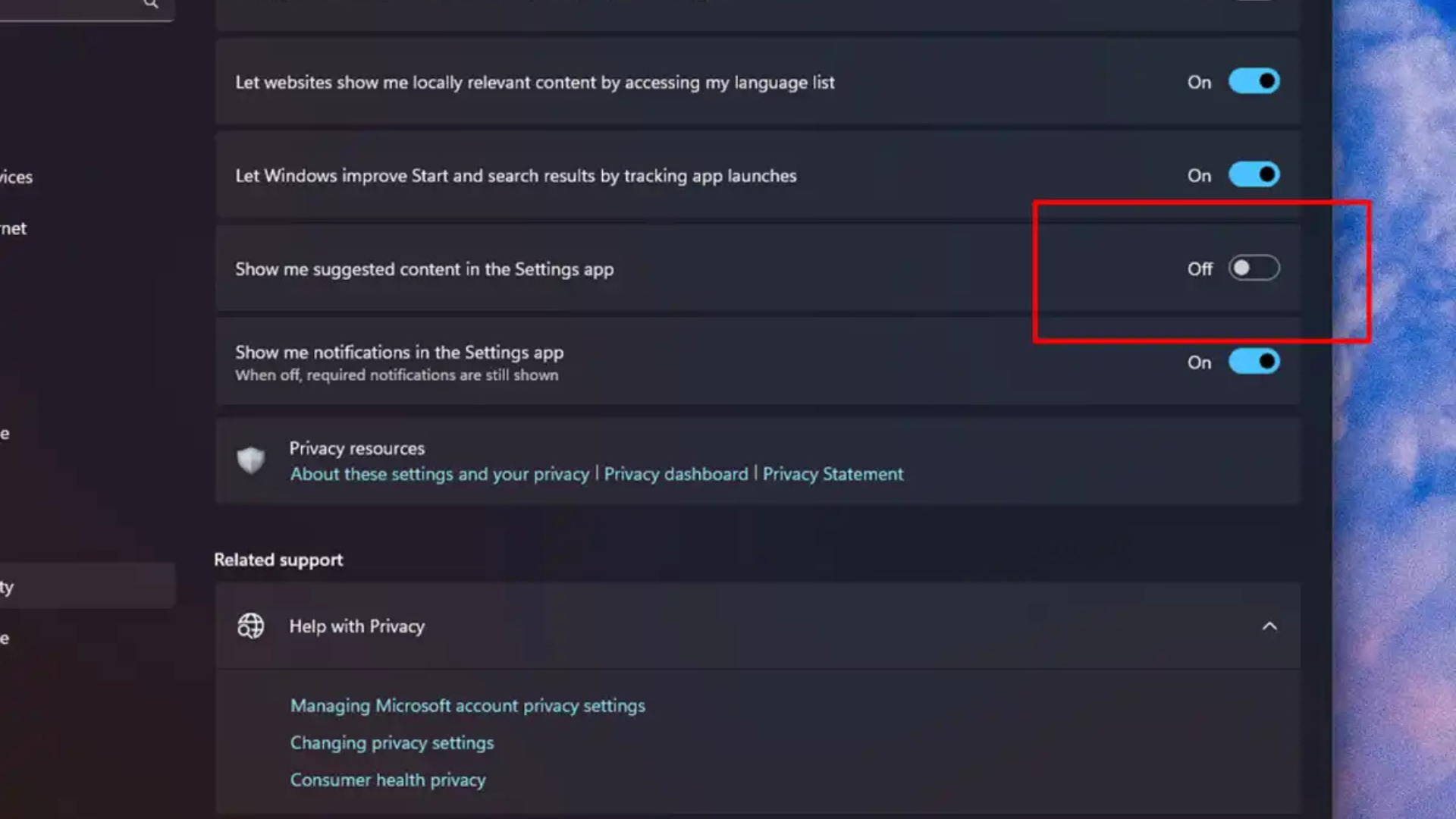 9 meo don gian de tat quang cao phien toai tren Windows 11 4