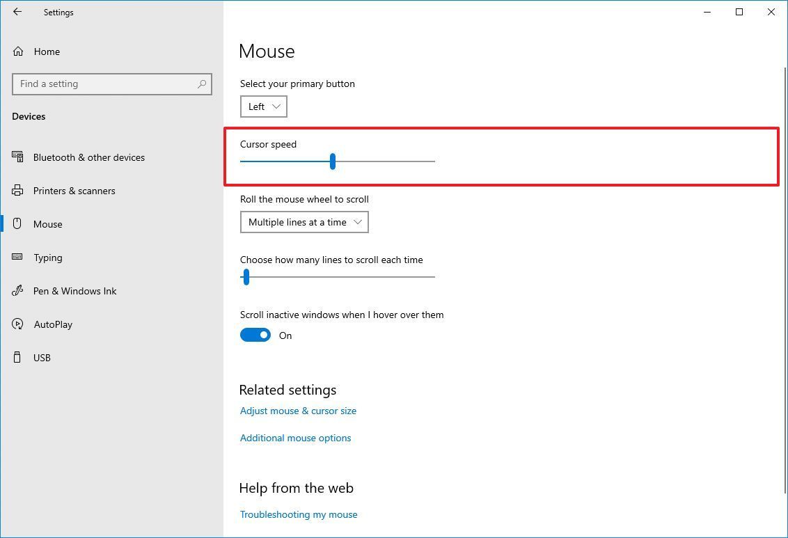 Cách thay đổi tốc độ con trỏ chuột trên Windows 10 9 Cach thay doi toc do con tro chuot tren Windows 10 02