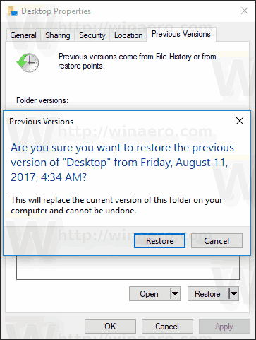 Restore previous versions
