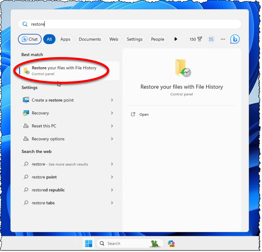 Restore your files with File History