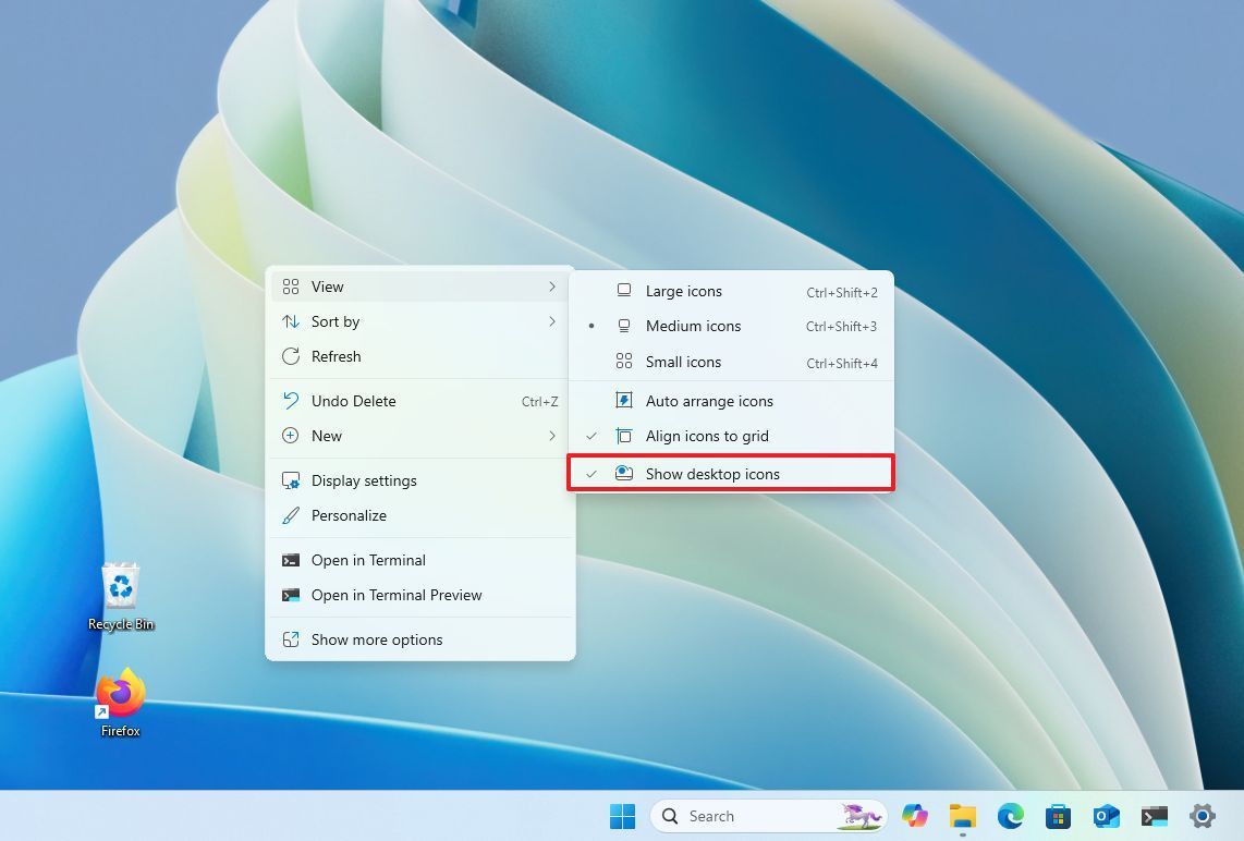 Cách hiển thị hoặc ẩn biểu tượng trên màn hình nền Windows 11 15 Cach hien thi hoac an bieu tuong tren man hinh nen Windows 11 2