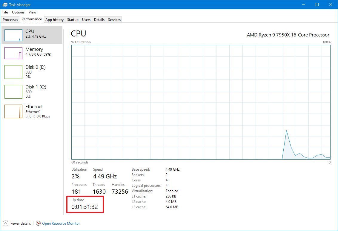 Cach kiem tra thoi gian hoat dong cua may tinh tren Windows 10 2