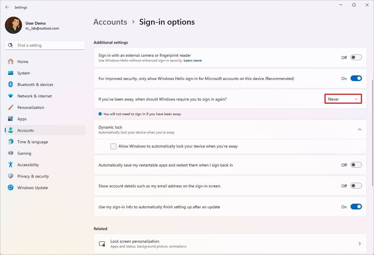 Cach ngan PC cua ban tu dong khoa tren Windows 11 3