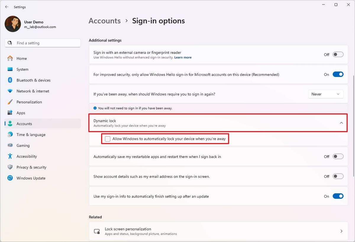 Cach ngan PC cua ban tu dong khoa tren Windows 11 5