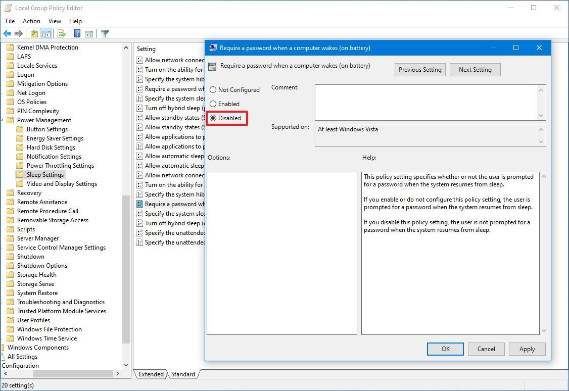 Cach vo hieu hoa mat khau sau khi khoi dong lai tu che do ngu tren Windows 10 4