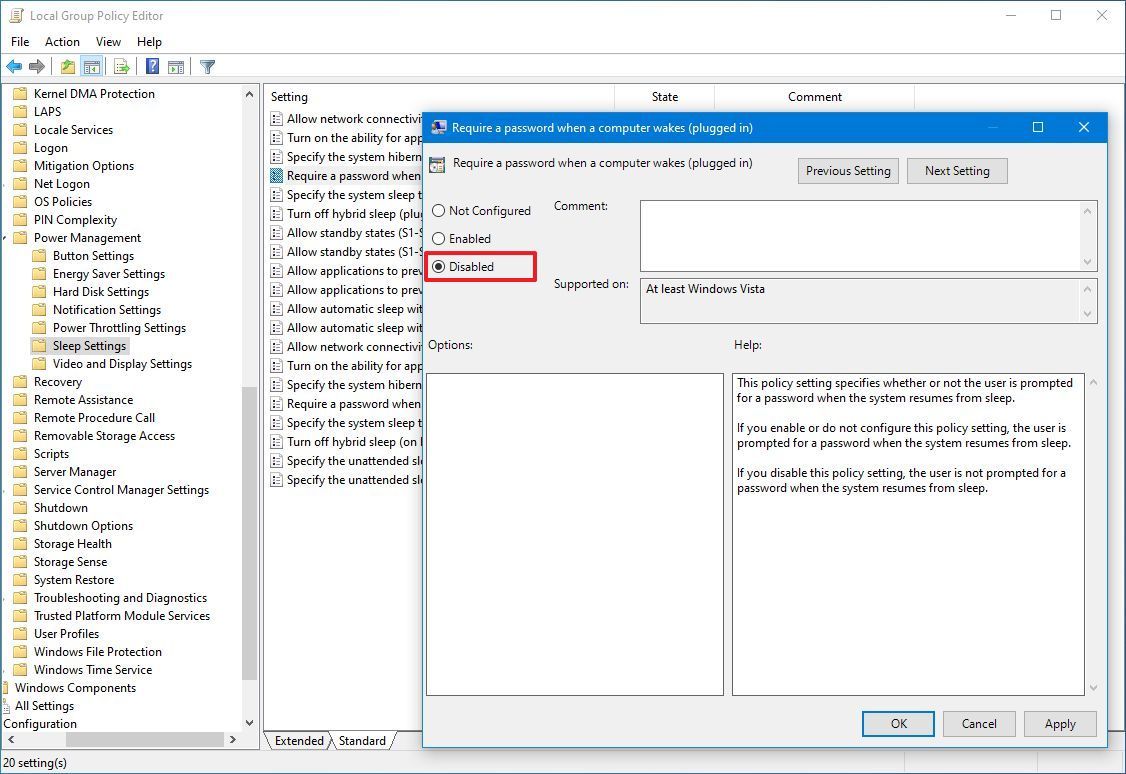 Cach vo hieu hoa mat khau sau khi khoi dong lai tu che do ngu tren Windows 10 5
