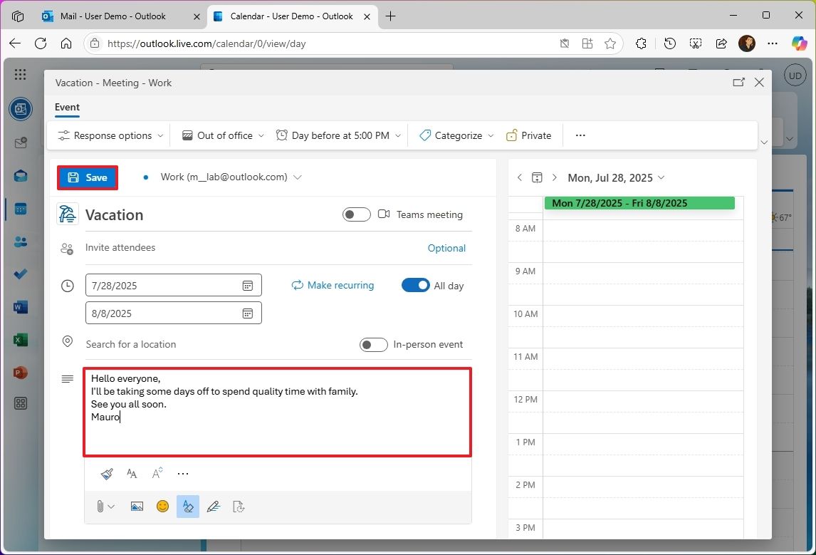 Cách tạo mục nhập lịch "Out of Office" (Vắng mặt) trong Outlook 15 Cach tao muc nhap lich Vang mat trong Outlook 7