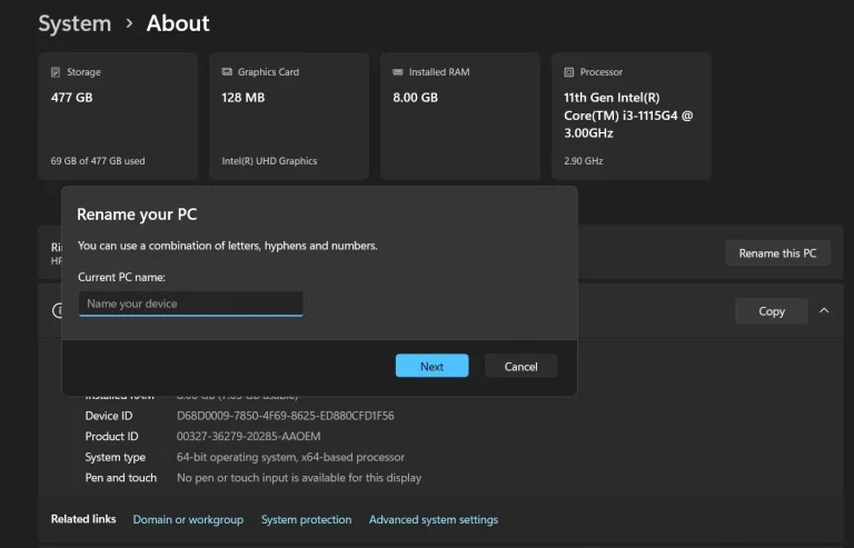 cach doi ten thiet bi de tang cuong bao mat tren Windows 11 10 8
