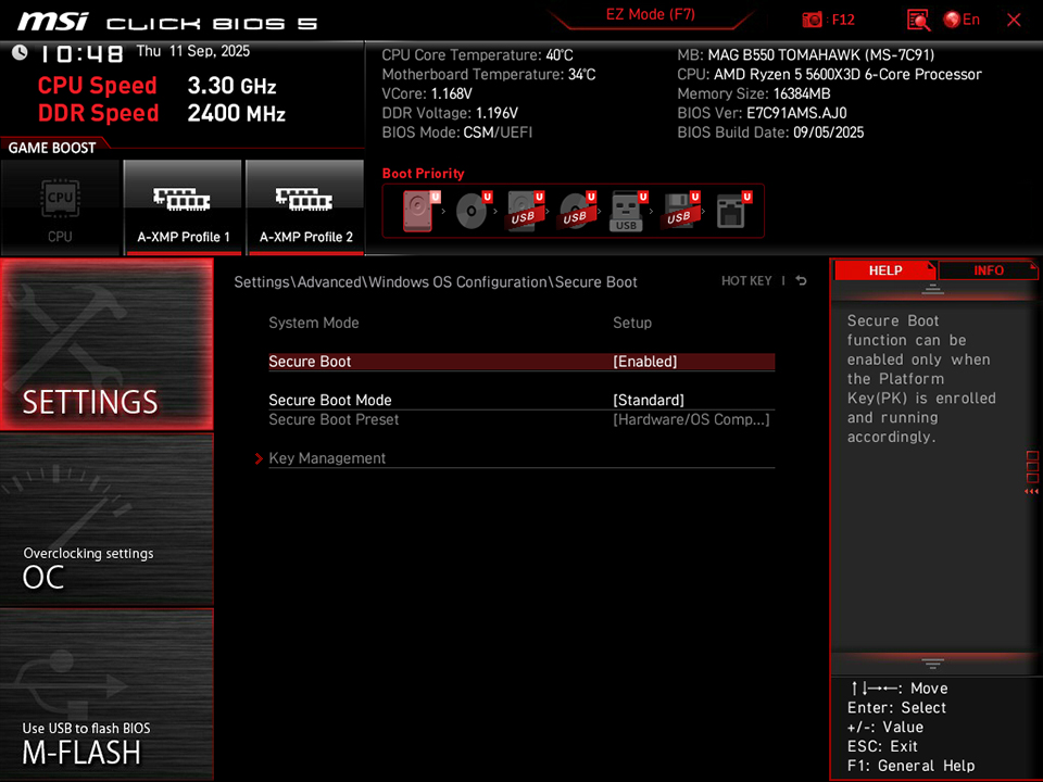 Cach bat Secure Boot va TPM 2.0 tren bo mach chu MSI AM4 12