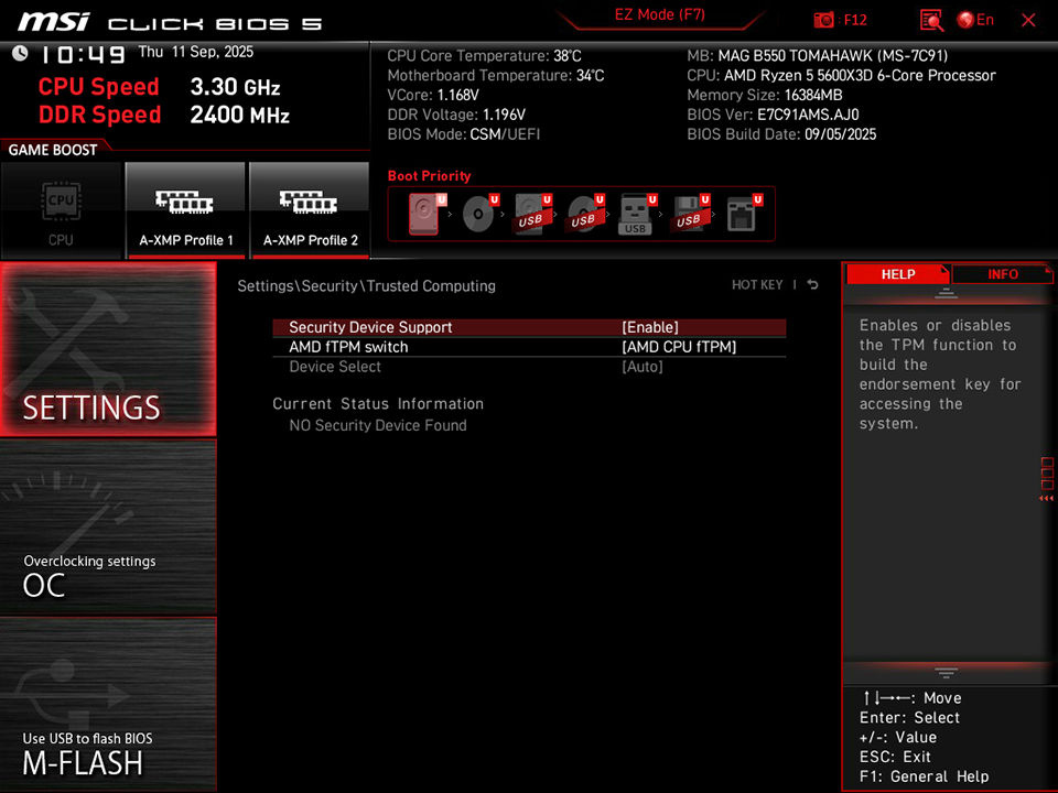 Cach bat Secure Boot va TPM 2.0 tren bo mach chu MSI AM4 15