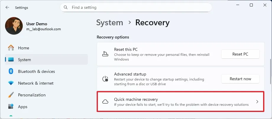 cach bat Quick Machine Recovery de khac phuc su co khoi dong tren Windows 11 6