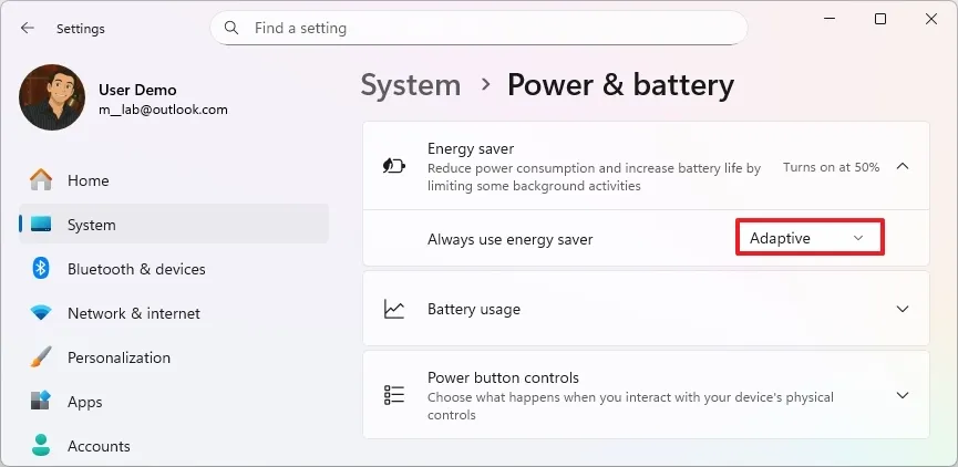 Hướng dẫn cách bật chế độ Adaptive Energy Saver để cải thiện thời lượng pin trên Windows 11 5 cach bat che do Adaptive Energy Saver de cai thien thoi luong pin tren Windows 11 1