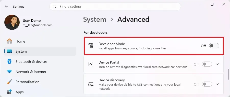 cach bat che do nha phat trien tren Windows 11 1
