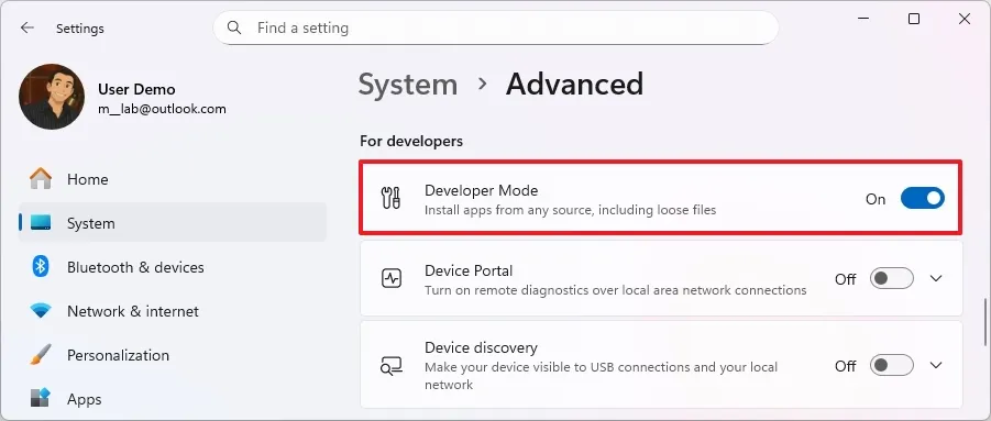 cach bat che do nha phat trien tren Windows 11 2