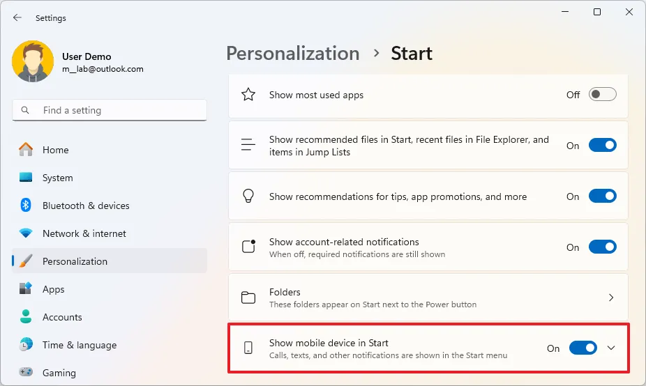 Hướng dẫn cách bật hoặc tắt thanh bên di động trên menu Start của Windows 11 6 cach bat hoac tat thanh ben di dong tren menu Start cua Windows 11 3