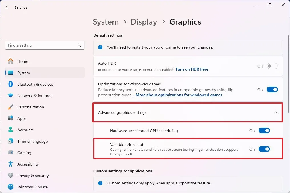 Hướng dẫn cách bật tốc độ làm mới thay đổi (VRR) cho trò chơi trên Windows 11 6 cach bat toc do lam moi thay doi VRR cho tro choi tren Windows 11 2