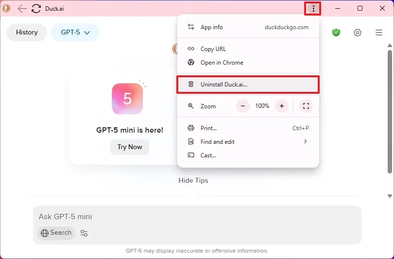 Hướng dẫn cách cài đặt Duck.ai (DuckDuckGo) dưới dạng ứng dụng trên Windows 11, 10 15 cach cai dat Duck.ai DuckDuckGo duoi dang ung dung tren Windows 11 10 1