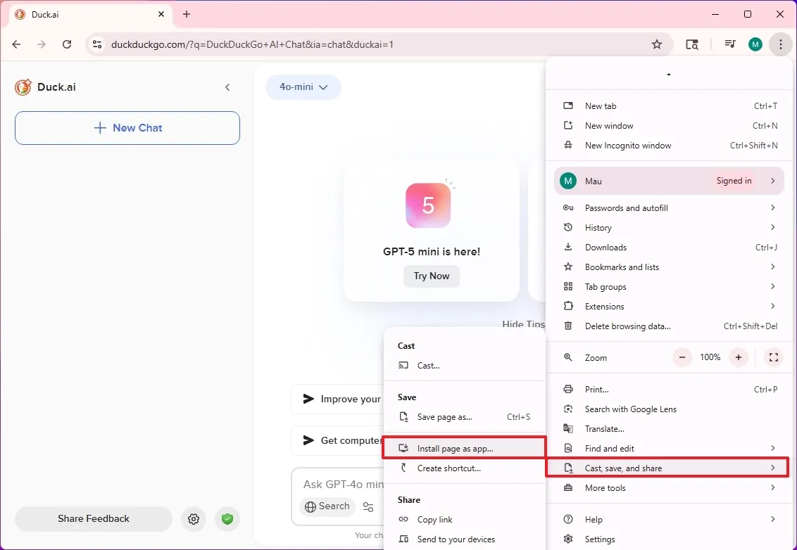 Hướng dẫn cách cài đặt Duck.ai (DuckDuckGo) dưới dạng ứng dụng trên Windows 11, 10 13 cach cai dat Duck.ai DuckDuckGo duoi dang ung dung tren Windows 11 10 3
