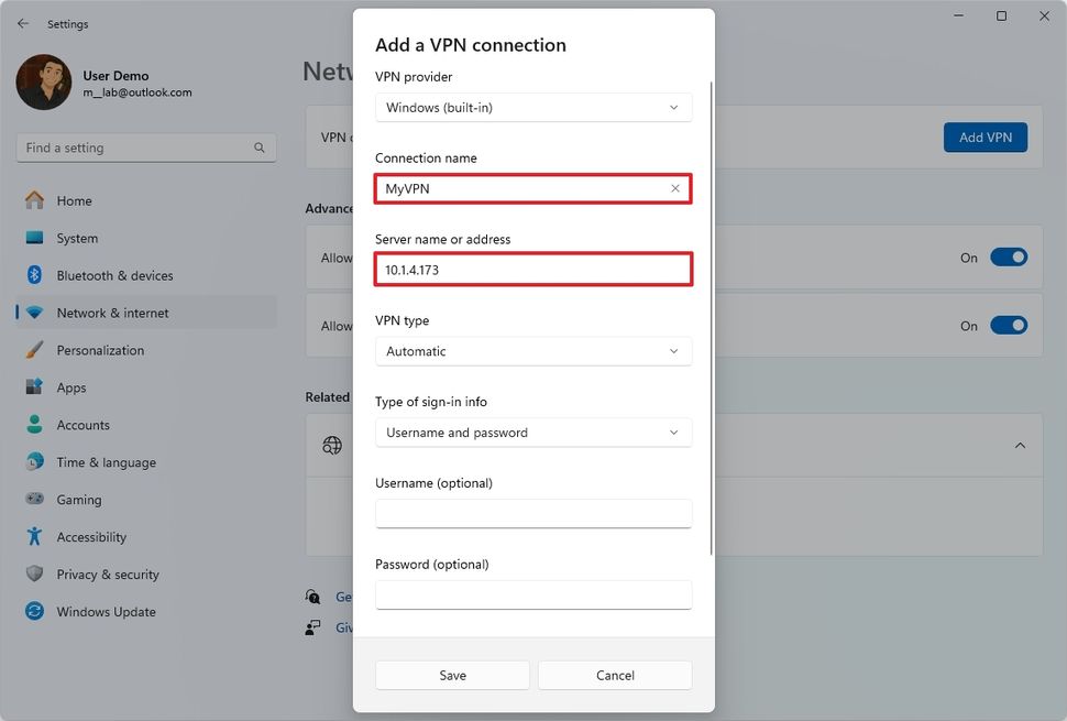 Hướng dẫn cách cấu hình VPN thủ công trên Windows 11 và Windows 10 30 cach cau hinh VPN thu cong tren Windows 11 va Windows 10 9