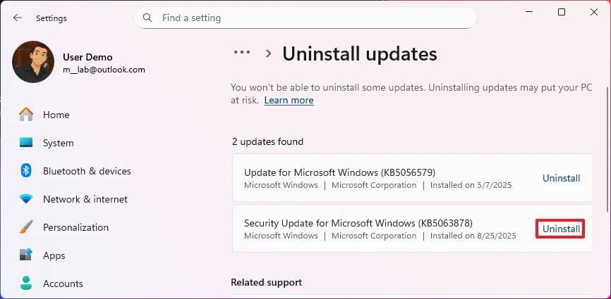cach go cai dat KB5063878 de khac phuc loi o cung SSD bien mat tren Windows 11 3