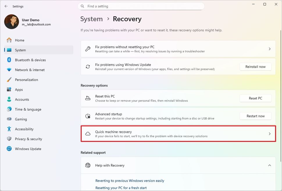 Hướng dẫn cách thiết lập khôi phục máy tính nhanh (Quick Machine Recovery) trên Windows 11 9 cach thiet lap khoi phuc may tinh nhanh Quick Machine Recovery tren Windows 11 5