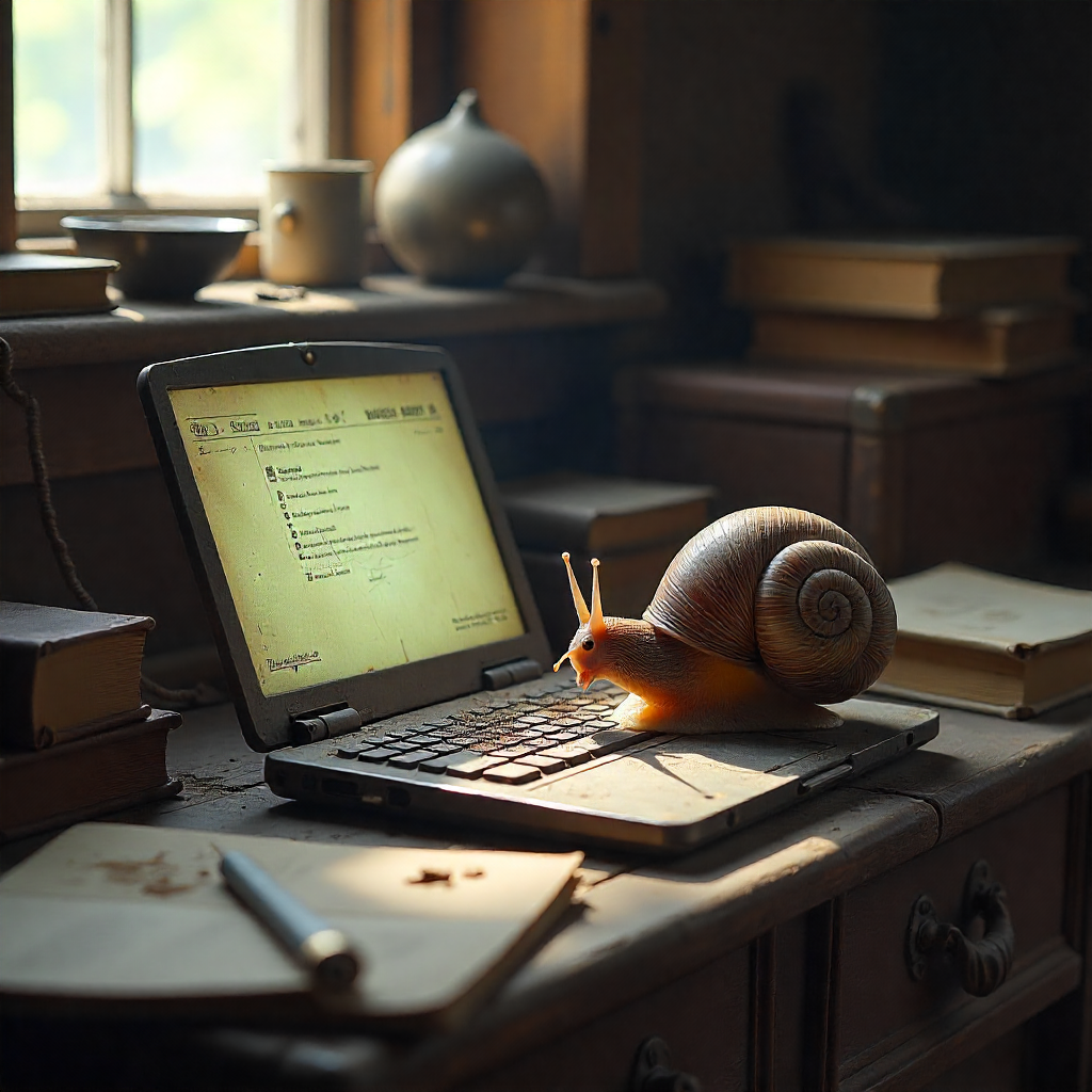 Laptop bị Hack: 5 dấu hiệu ngầm cho thấy laptop của bạn đang bị tấn công 8 freepik a snail meticulously cleans a dusty antique laptop 49786