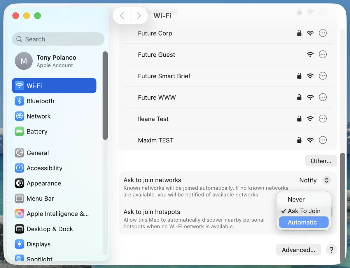 macOS Tahoe 26 cuối cùng đã cho phép tự động kết nối với hotspot của iPhone – đây là cách thực hiện 7 macOS Tahoe 26 cuoi cung da cho phep tu dong ket noi voi hotspot cua iPhone 4