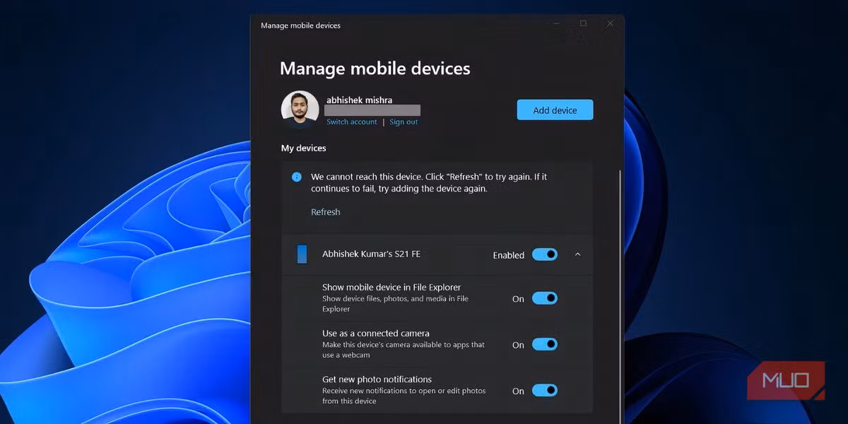 Truy cập tệp điện thoại từ File Explorer thông qua ứng dụng Phone Link.