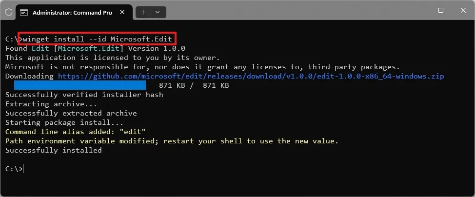 Hướng dẫn cách cài đặt trình soạn thảo văn bản dòng lệnh Microsoft Edit (mới) trên Windows 11 10 Huong dan cach cai dat trinh soan thao van ban dong lenh Microsoft Edit moi tren Windows 11 6