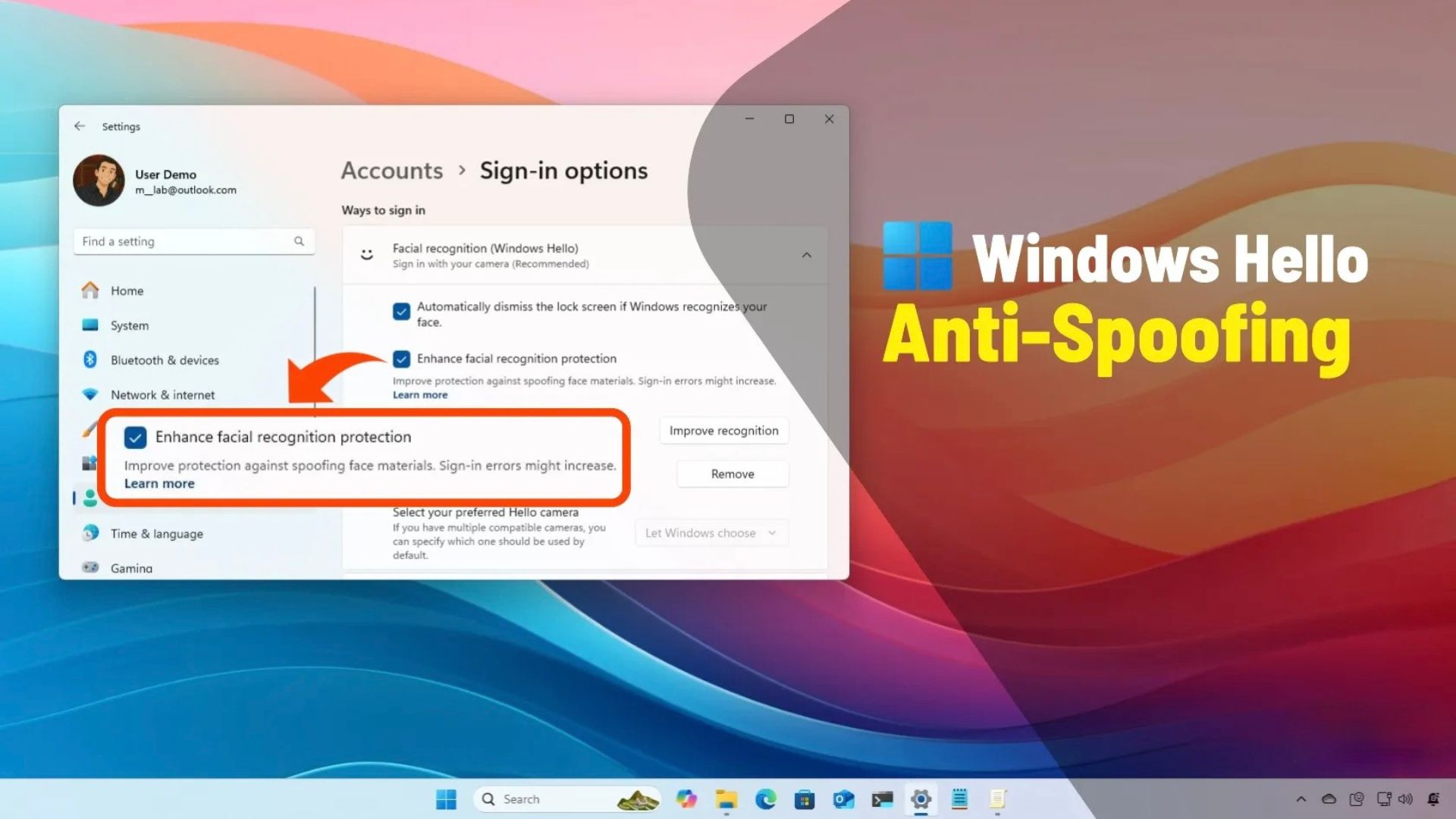 cach bat tinh nang bao ve chong gia mao cho Windows Hello Face tren Windows 111