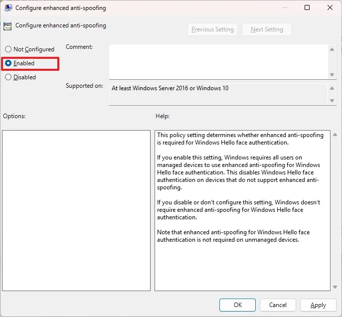 cach bat tinh nang bao ve chong gia mao cho Windows Hello Face tren Windows 115