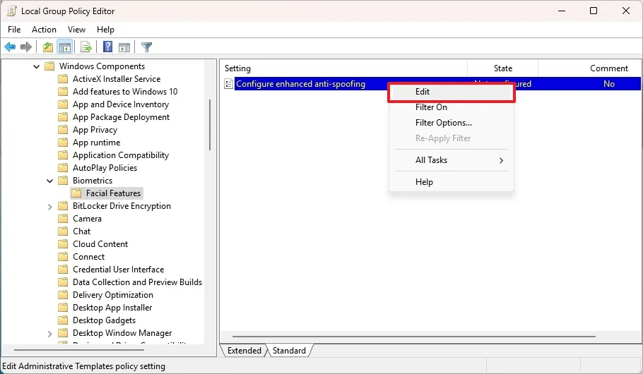 cach bat tinh nang bao ve chong gia mao cho Windows Hello Face tren Windows 116