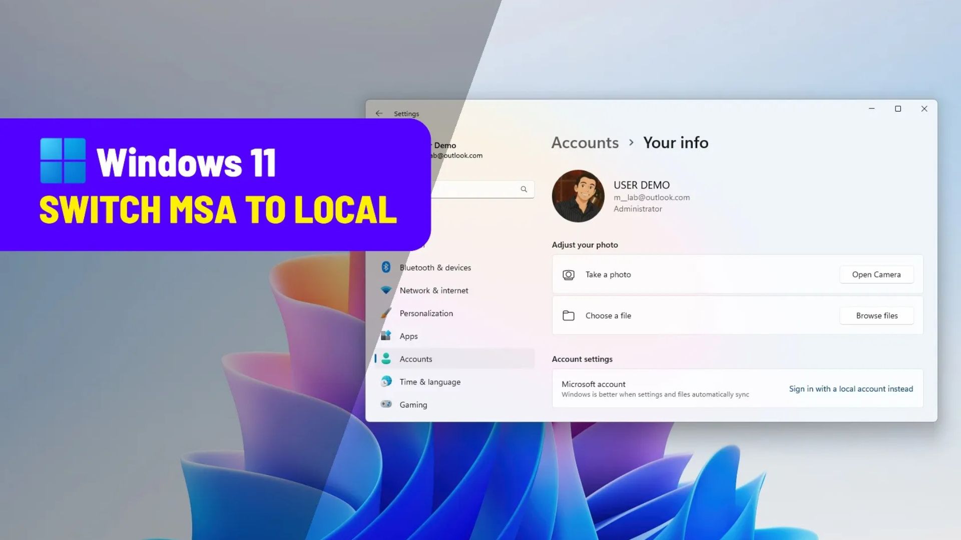 cach chuyen tu tai khoan Microsoft sang tai khoan cuc bo tren Windows 111