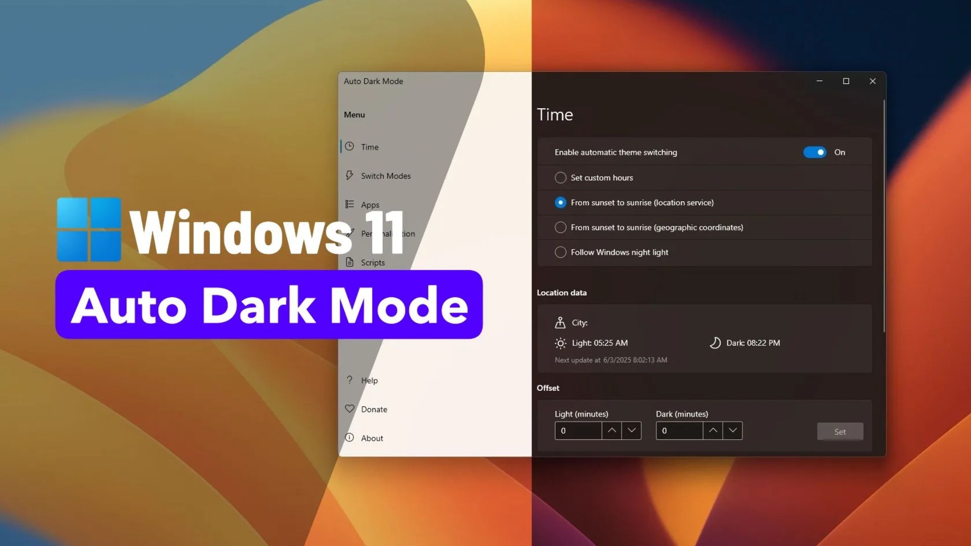 Hướng dẫn cách tự động chuyển đổi giữa chế độ sáng và tối trên Windows 11 1 cach tu dong chuyen doi giua che do sang va toi tren Windows 11 1