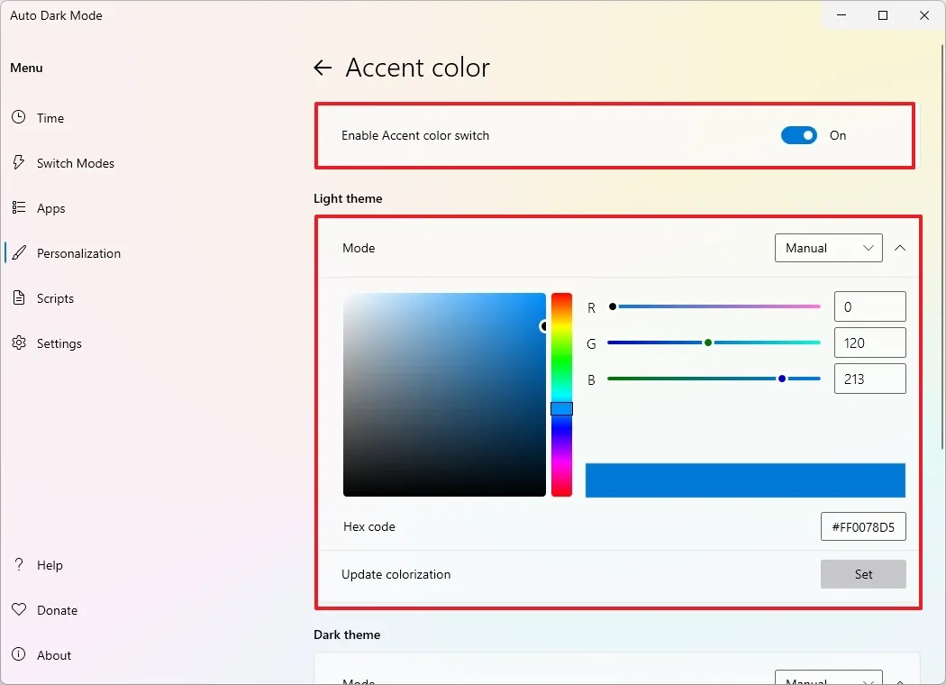 cach tu dong chuyen doi giua che do sang va toi tren Windows 11 1