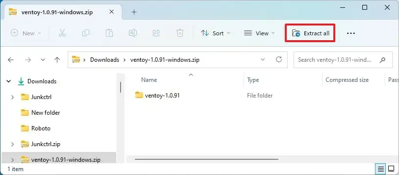 ventoy extact zip windows 11