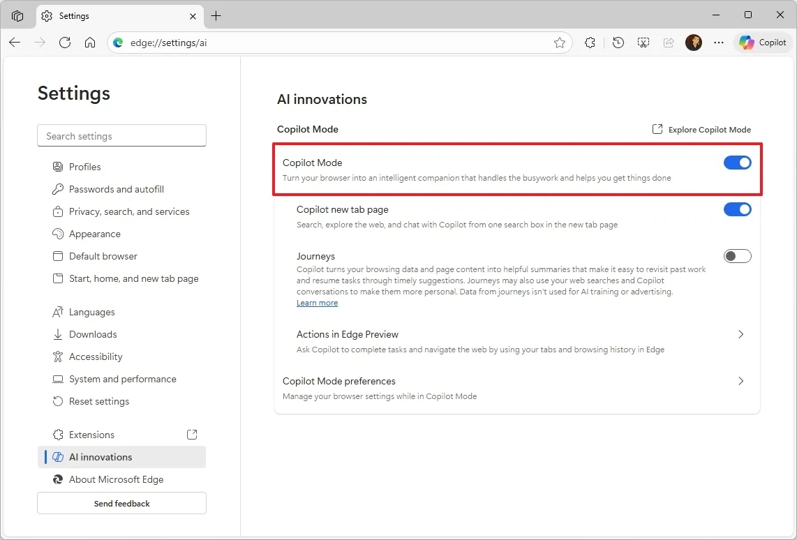 Cach mo khoa Copilot Journeys va Actions trong Microsoft Edge11.jpg