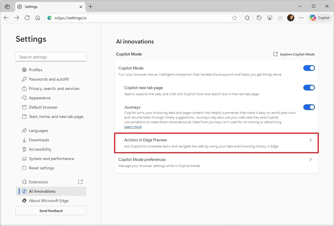 Cach mo khoa Copilot Journeys va Actions trong Microsoft Edge5.jpg