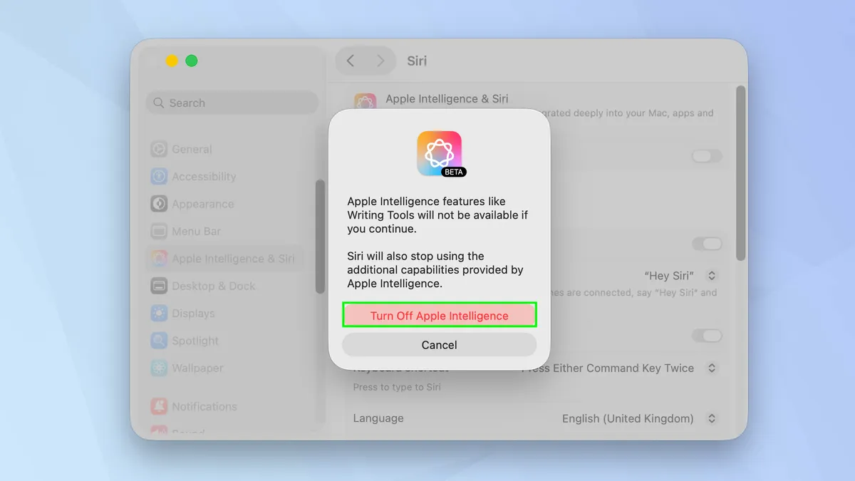 Cách tắt tính năng Apple Intelligence trên macOS 17 Cach tat tinh nang Apple Intelligence tren macOS 5