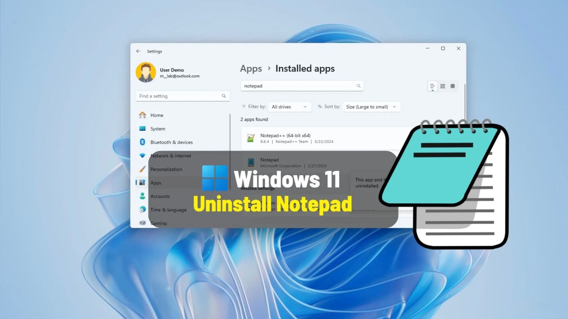 cach go cai dat Notepad tren Windows 111
